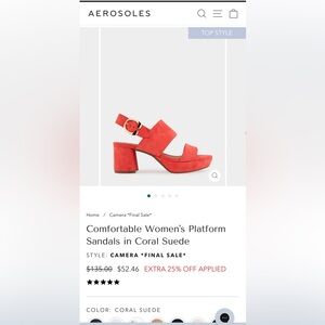 AEROSOLES Camera Coral Suede Platform Sandals
